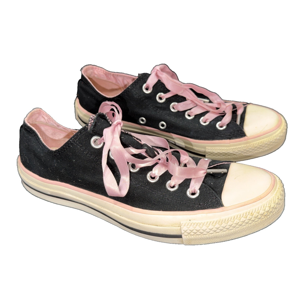 Vintage Converse Black Pink Satin Lace Sneakers 8